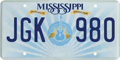 MS license plate JGK980