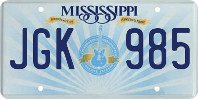 MS license plate JGK985