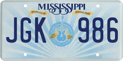 MS license plate JGK986