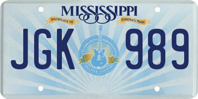 MS license plate JGK989