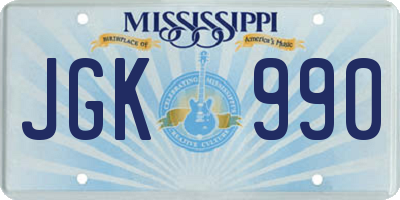 MS license plate JGK990