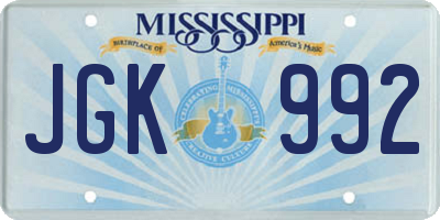 MS license plate JGK992
