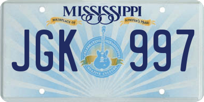 MS license plate JGK997