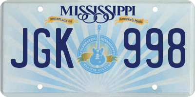 MS license plate JGK998