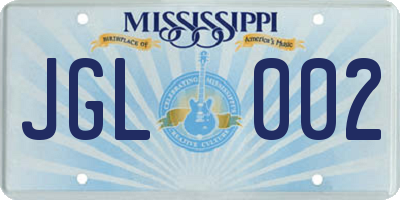 MS license plate JGL002