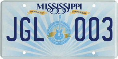MS license plate JGL003