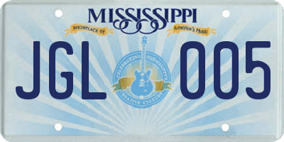 MS license plate JGL005