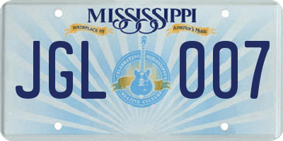 MS license plate JGL007