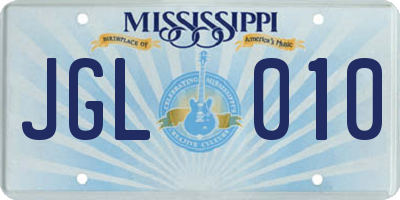 MS license plate JGL010