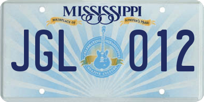 MS license plate JGL012