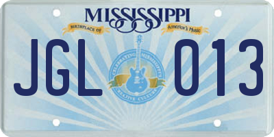 MS license plate JGL013