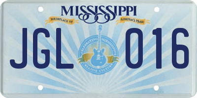 MS license plate JGL016
