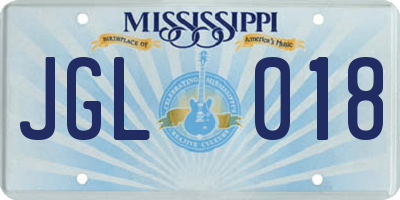 MS license plate JGL018