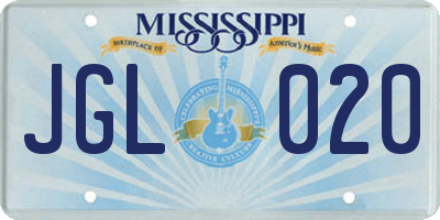 MS license plate JGL020