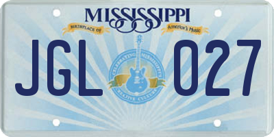 MS license plate JGL027