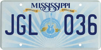 MS license plate JGL036