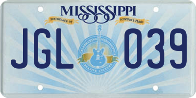 MS license plate JGL039