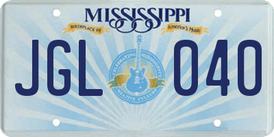 MS license plate JGL040
