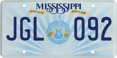 MS license plate JGL092