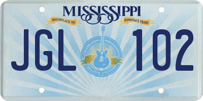 MS license plate JGL102