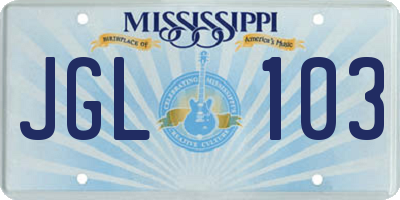MS license plate JGL103