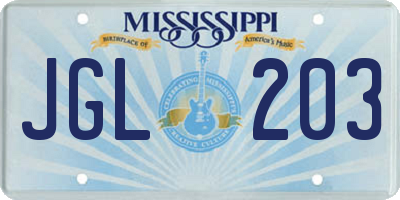 MS license plate JGL203