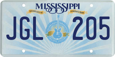 MS license plate JGL205