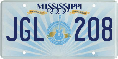 MS license plate JGL208