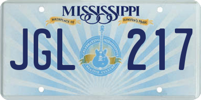 MS license plate JGL217