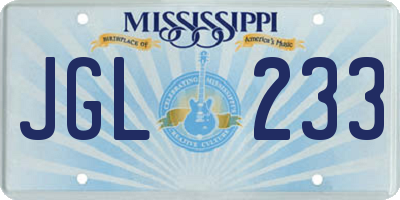 MS license plate JGL233