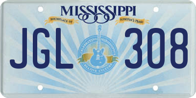 MS license plate JGL308