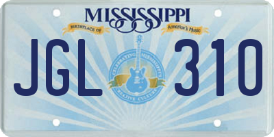 MS license plate JGL310