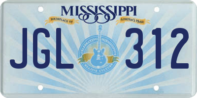 MS license plate JGL312