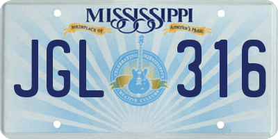 MS license plate JGL316