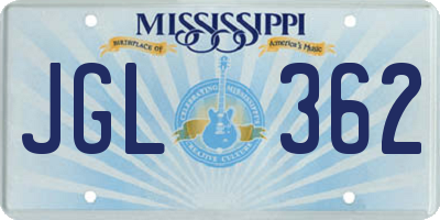 MS license plate JGL362