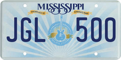 MS license plate JGL500