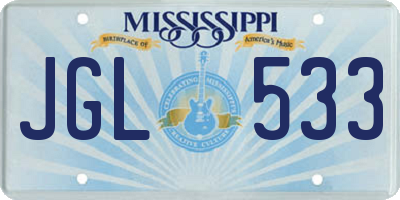 MS license plate JGL533