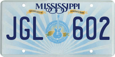 MS license plate JGL602