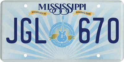 MS license plate JGL670