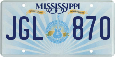MS license plate JGL870