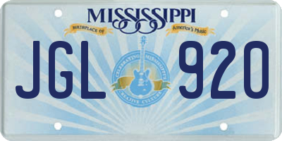 MS license plate JGL920