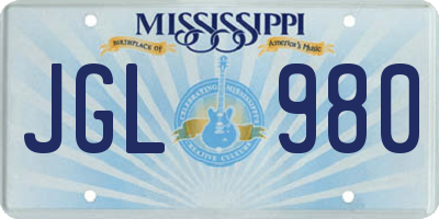 MS license plate JGL980