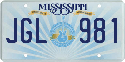 MS license plate JGL981