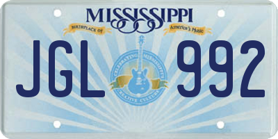 MS license plate JGL992