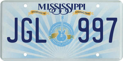 MS license plate JGL997