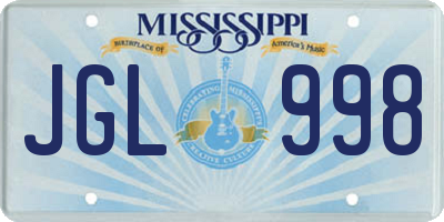 MS license plate JGL998