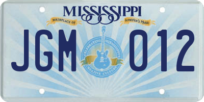 MS license plate JGM012