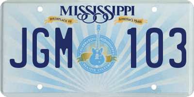MS license plate JGM103
