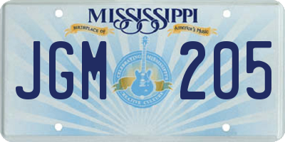 MS license plate JGM205