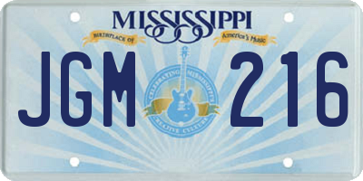 MS license plate JGM216